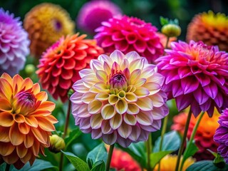 Vibrant Dahlia Blooms in Various Colors Showcasing Nature's Beauty and Floral Diversity