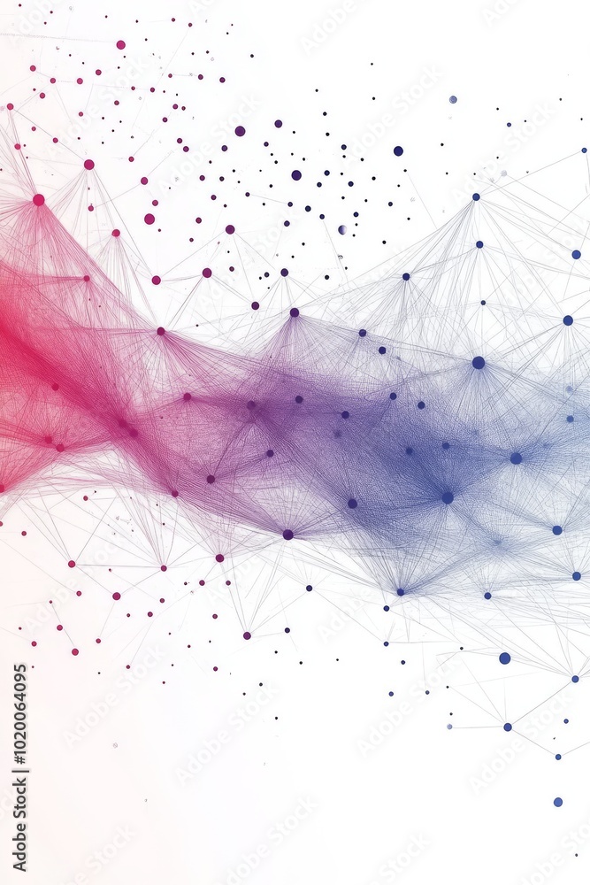 Poster a dynamic composition showcases a blend of pink and purple lines interweaving with small dots, embod