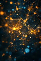 Obraz premium An abstract visualization showcases glowing nodes and interconnected lines in vibrant blue and orange colors, creating a stunning digital network effect against a dark backdrop