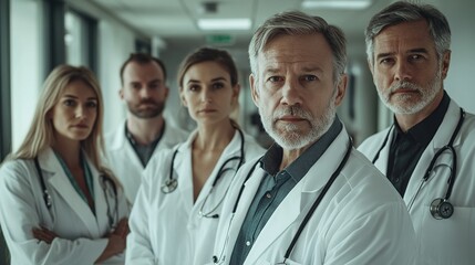 Group of Healthcare Professionals in Modern Hospital