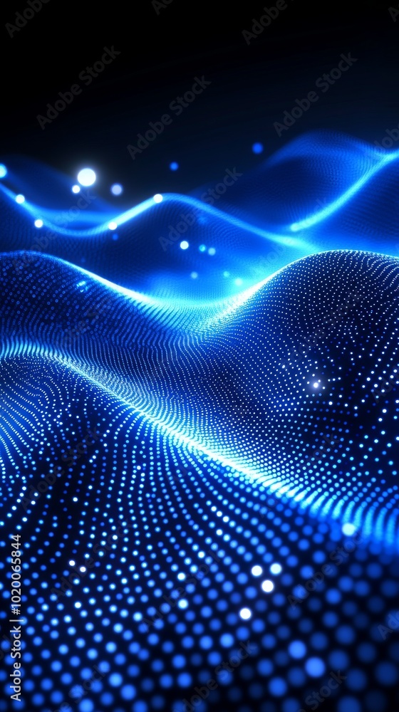 Aufkleber this artwork features dynamic blue waves flowing in a rhythmic pattern, illuminated by glowing dots 