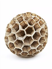 An intricately crafted wasp nest, featuring a multitude of hexagonal cells, stands out against a pristine background, perfect for nature enthusiasts.