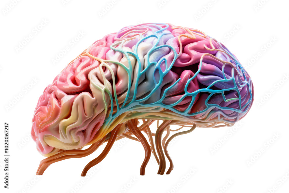 Aufkleber a colorful and intricate representation of a human brain showcasing its neural pathways.