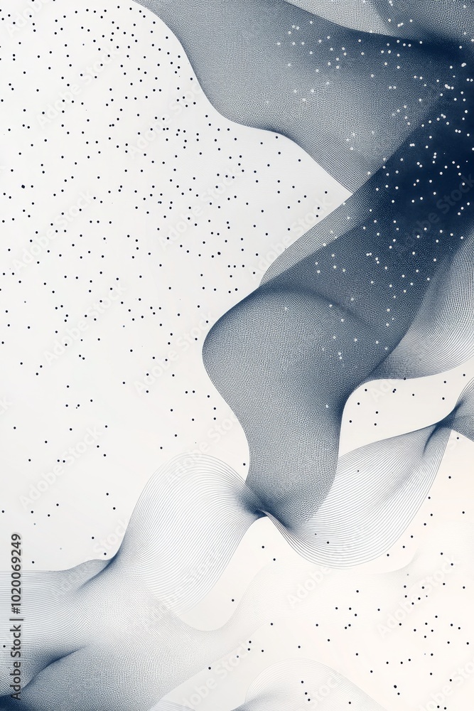Poster an elegant composition showcases soft, flowing patterns intertwined with tiny scattered dots against
