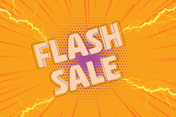Exciting Orange flash sale banner with lightning effects, perfect for promoting limited time discounts and special offers. Ideal for online store promotions, ecommerce ads, social media posts. 
