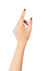 hand pointing at screen on isolated background.