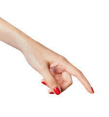 hand pointing at screen on isolated background.