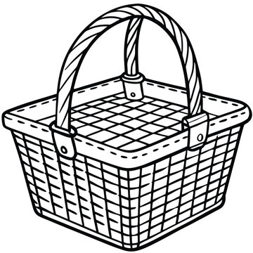 recommend clip art: Basket wicker picnic vector line art