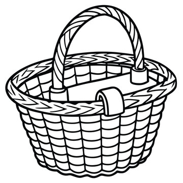 recommend clip art: Basket wicker picnic vector line art