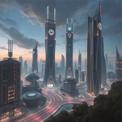 city skyline at night