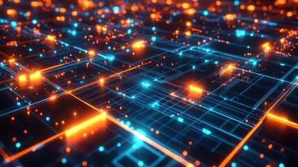 Fototapeta premium A futuristic grid of luminous squares and lines, pulsating with energy and forming a digital labyrinth