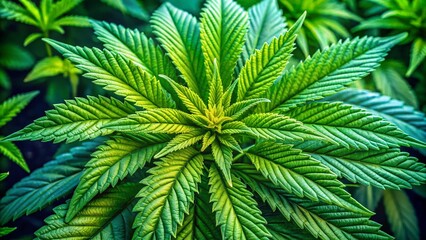 Fototapeta premium Vibrant Jelly Leaf Hemp Plant with Unique Texture and Lush Green Color Against Natural Background
