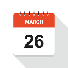 March 26 Calendar Date Icon