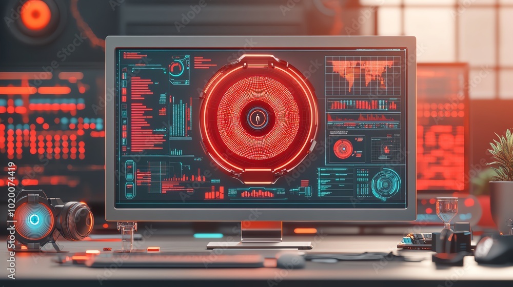 Poster cyber threat intelligence flat design front view futuristic theme 3d render splitcomplementary color