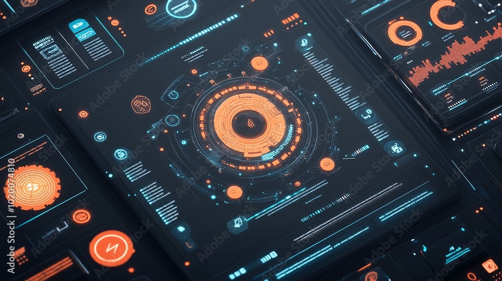 Poster hacker prevention flat design top view scifi theme 3d render vivid