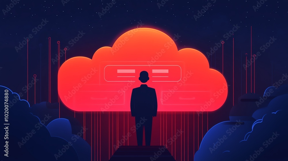 Poster secure cloud storage flat design top view hightech theme animation triadic color scheme