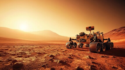 Fototapeta premium Mars Rover on a Martian Landscape at Sunset