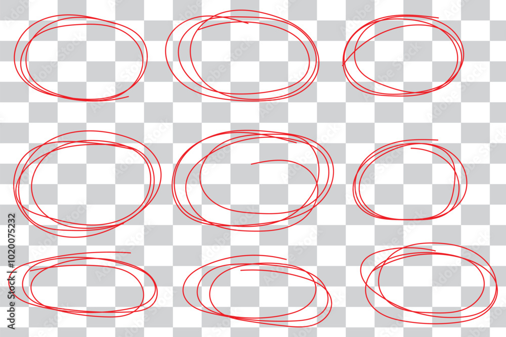 Poster hand drawn circle highlighter line sketch set. vector marker circular lines, doodle round circles fo