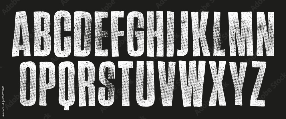 Fototapete cartoon screen print font. individually textured characters with a rough halftone screen print textu
