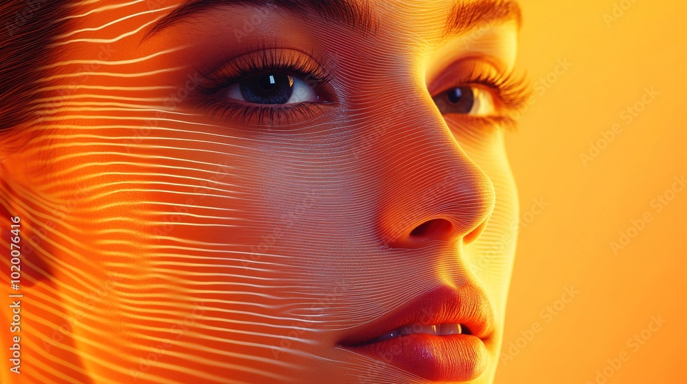 Poster Portrait with Abstract Line Patterns and Warm Tones