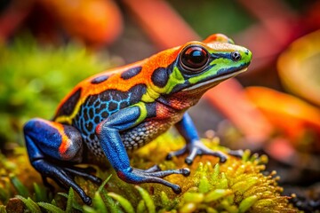 Obraz premium Vibrant Mimic Poison Frog in Natural Habitat Showcasing Bright Colors and Unique Patterns in Nature