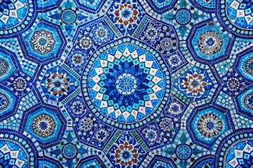 Vibrant Mosaic Blue Pattern Ideal for Backgrounds, Textiles, and Artistic Design Projects