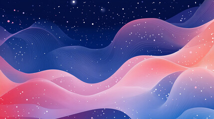 Abstract flowing waves with stars in blue and pink tones