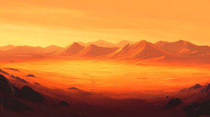 A vast, red desert landscape on Mars with mountains in the background.