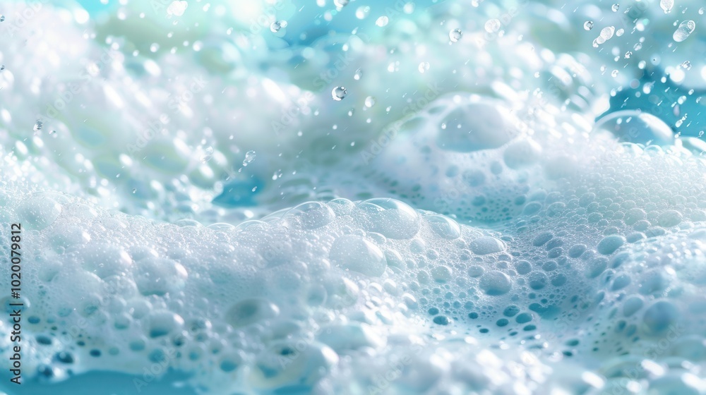 Aufkleber Soft white bubbles create a soothing surface on the sparkling blue water in an inviting bath, perfect for relaxation and tranquility. Generative AI