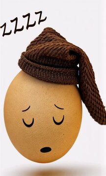 &OElig;uf de poule portant un bonnet de meunier ou bonnet de nuit, en laine, en train de dormir et ronfler avec des Zzz - Illustration humoristique