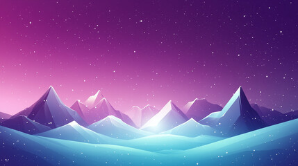 Fototapeta premium Snowy mountain landscape with starry sky and pink-purple gradient