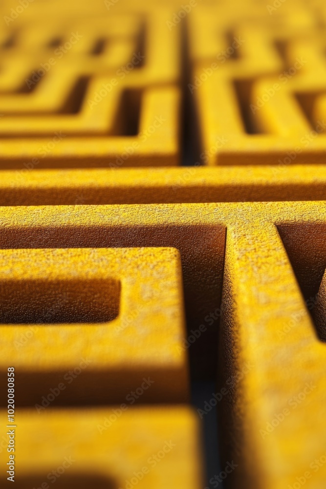 Poster the vibrant yellow maze features a complex arrangement of pathways, inviting exploration and engagem