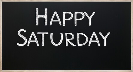 Obraz premium happy Saturday text lettering on blackboard chalkboard background