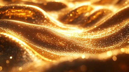 Abstract Golden Glitter Waves with Sparkling Bokeh Lights