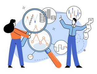 Competitors analysis vector illustration. Strategy, masterstroke, unfolds after careful study competitors moves and counter-moves Information, currency, holds immense value when invested wisely