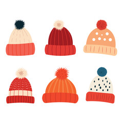 Collection of Cute Warm Winter Knitted Wool Hat with Pom Pom Ball