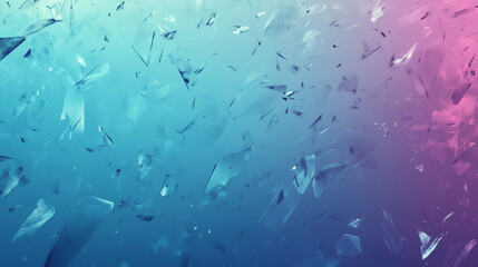 Abstract shattered glass shards with pink and teal gradient background