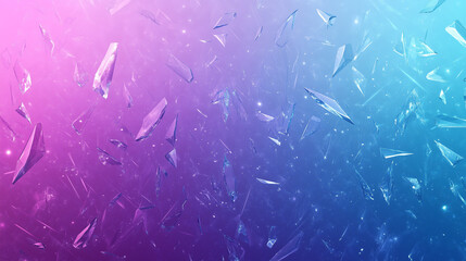 Abstract shattered glass shards with pink and teal gradient background