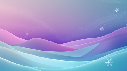 Abstract winter landscape with soft hills and snowflakes in pastel colors