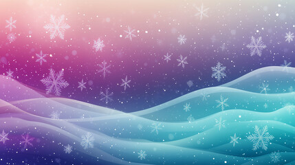 Abstract winter landscape with snowflakes and colorful gradient sky