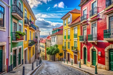 Vibrant Pink Street in Lisbon, Portugal with Colorful Buildings and Charming European Architecture