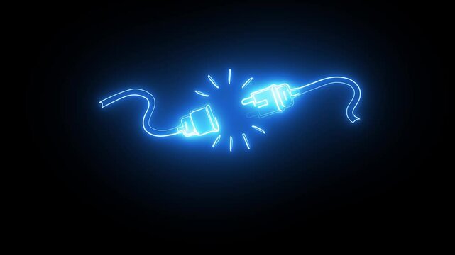 Glowing neon wire connection icon animated on black background