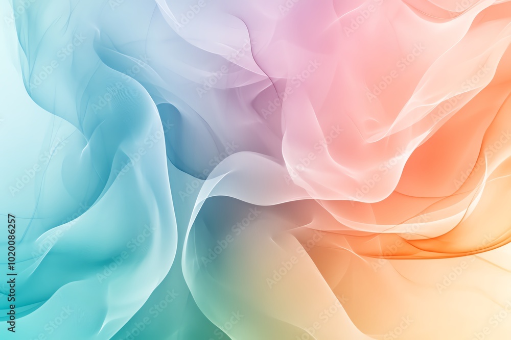 Poster a minimalist abstract design featuring soft, flowing shapes in a soothing palette of pastel colors