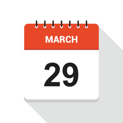 March 29 Calendar Date Icon