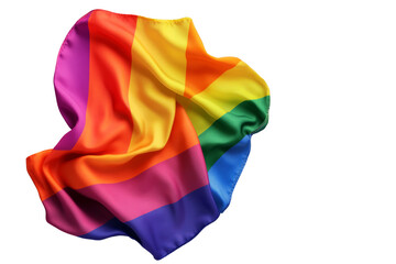 Colorful Pride flag waving, symbolizing LGBTQ+ rights and diversity, on a white isolated background.