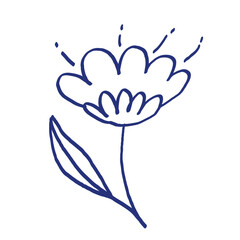 Flower sketch. Hand drawn vector illustration. Blue pen or marker drawing. Primitive kids picture