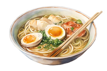 Watercolor hand drawn ramen on a white background