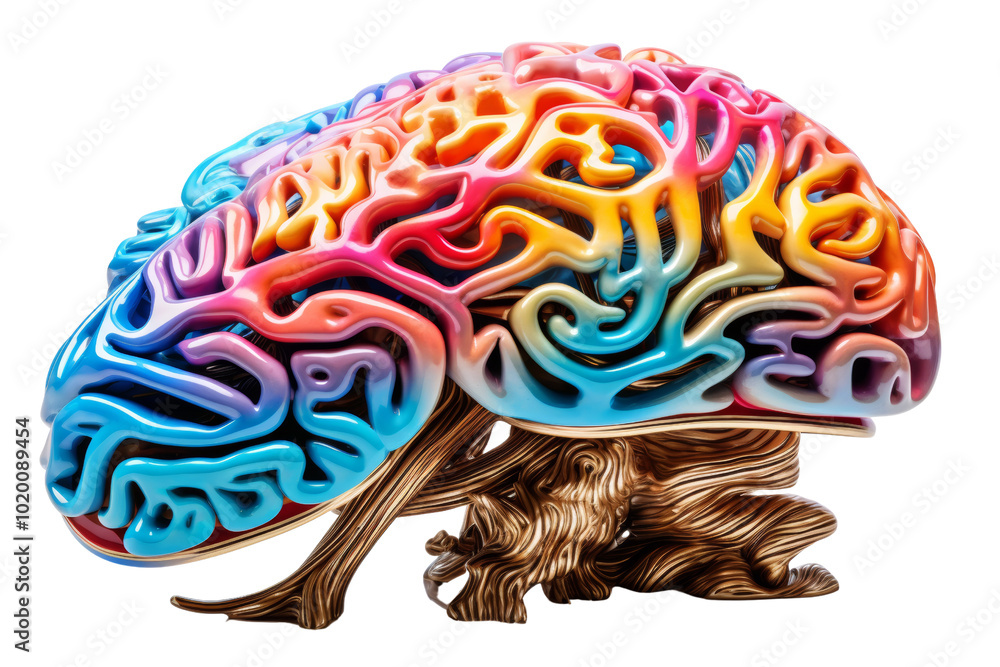 Poster Colorful artistic representation of a human brain, showcasing intricate patterns and vibrant hues.