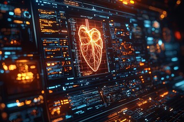 Obraz premium Futuristic Visualization of a Heart in Digital Environment