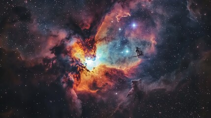 Fototapeta premium A nebula filled with glowing hydrogen gas, forming new stars in the dense cloud